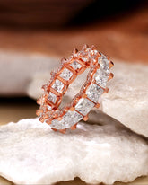 LUMI Princess Cut Full Eternity Moissanite Wedding Engagement Ring Band Ring With Hidden Halo